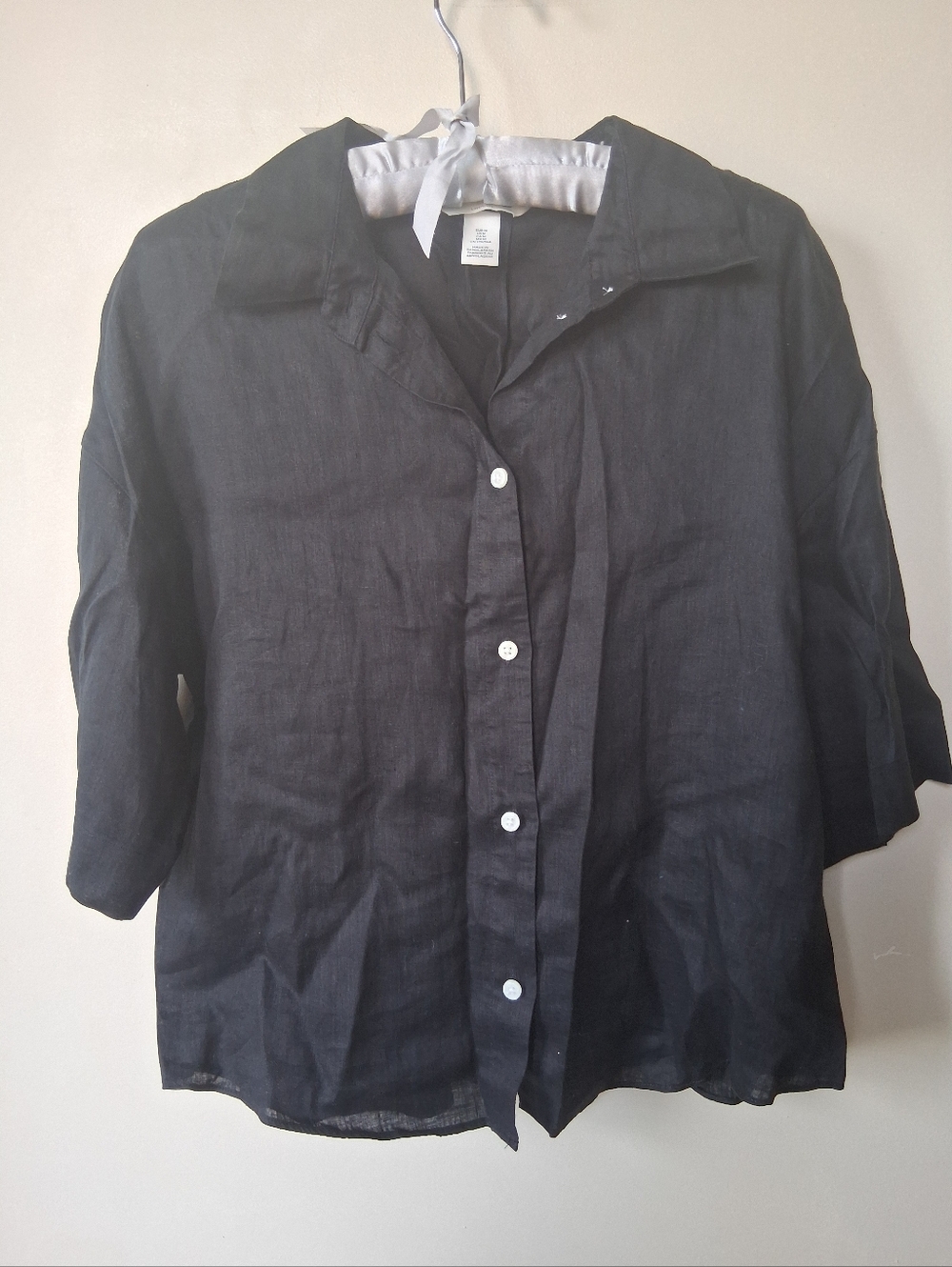 Classic Black Linen Camp Shirt